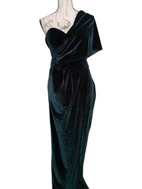 SHEIN One-Shoulder Velvet Gown in Deep Teal